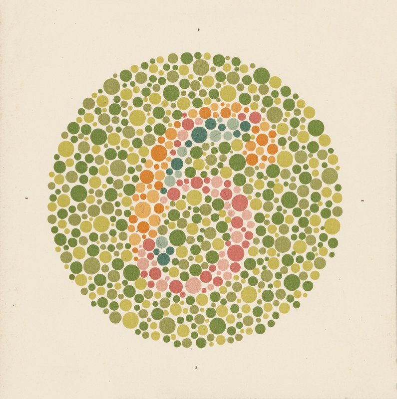 Ishihara färgtest för att upptäcka färgblindhet. (färglitografi) av School Japanese