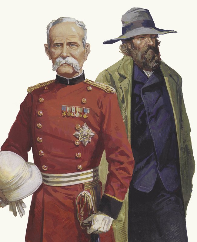 Boerkriget: Lord Roberts och Pier Cronje (gouache på papper) av Severino Baraldi