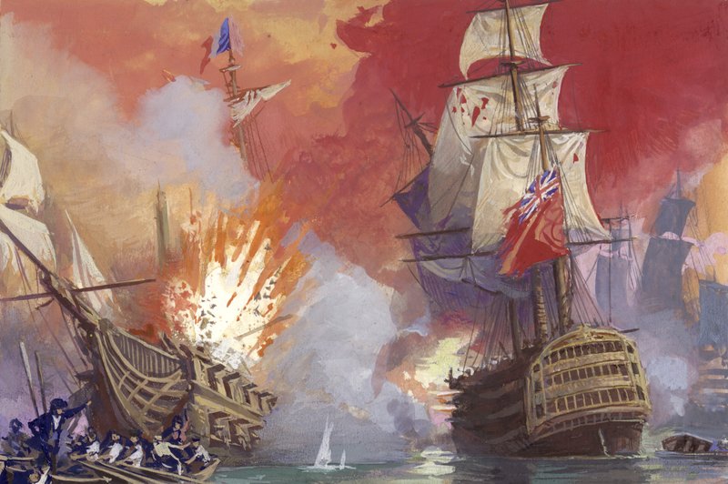 Brittiskt sjöslag mot franskt under Napoleonkrigen (gouache på papper) av Severino Baraldi
