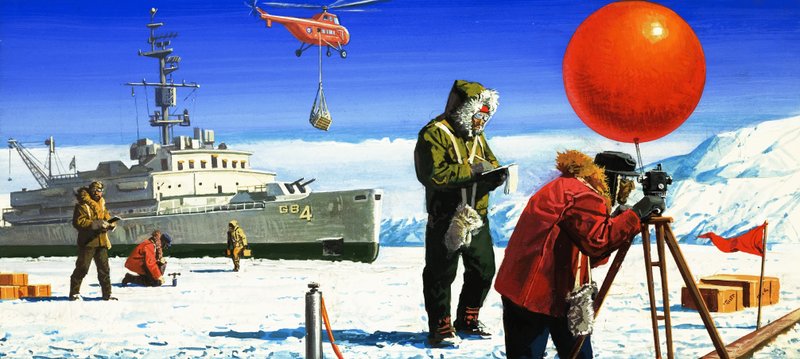 Dr Vivian Fuchs utför vetenskapliga experiment i Antarktis av Severino Baraldi