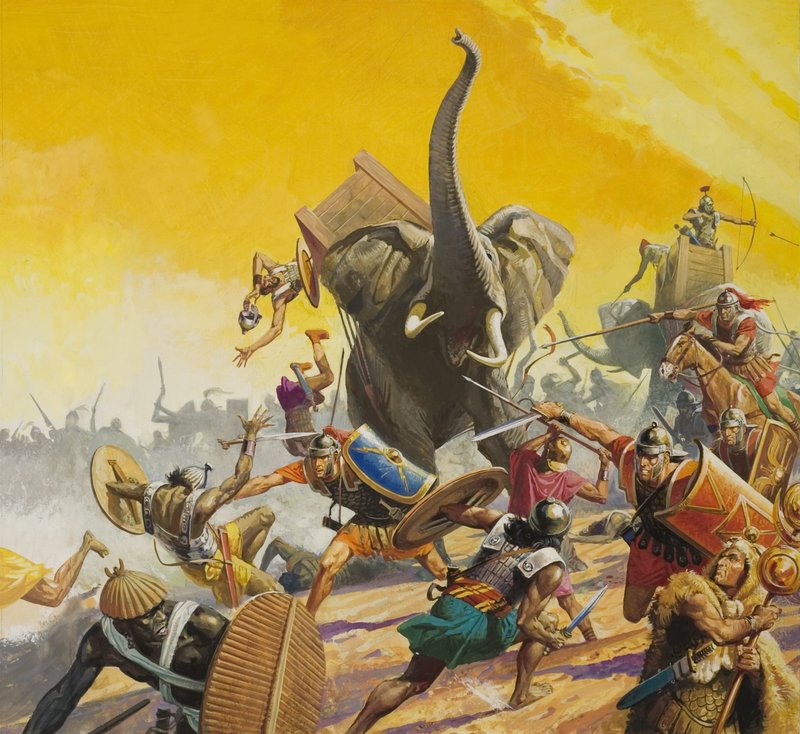 Hannibal och Scipio (gouache på papper) av Severino Baraldi