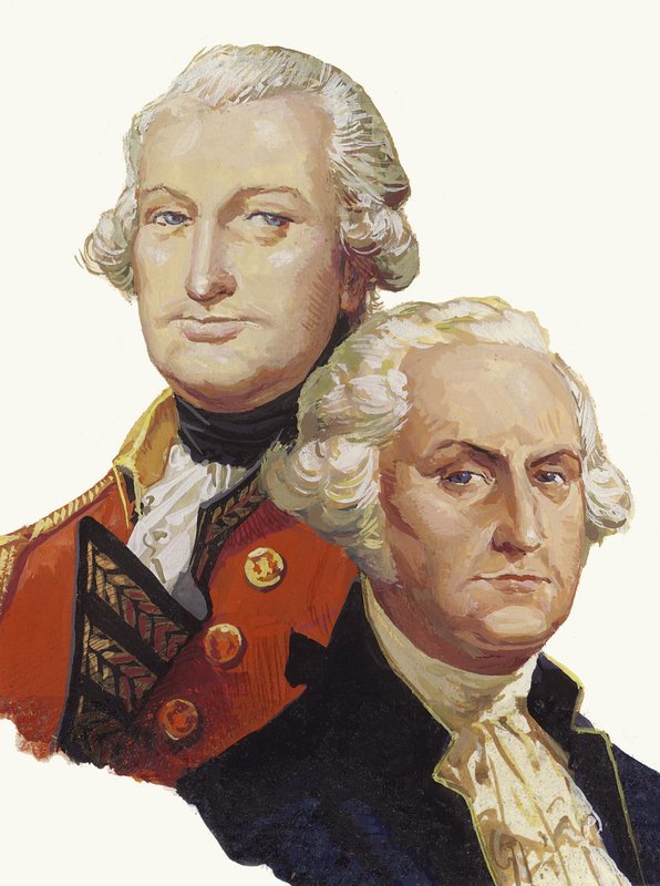 Lord Cornwallis och George Washington (gouache på papper) av Severino Baraldi