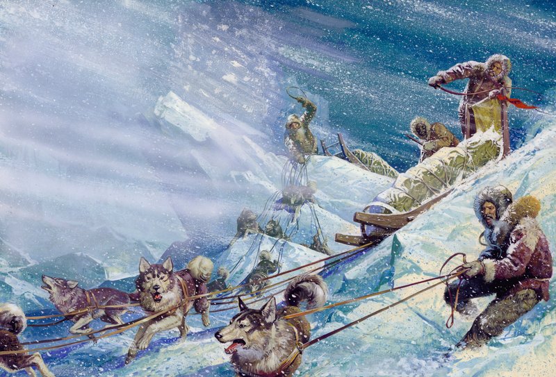 Robert Pearys expedition till Nordpolen (gouache på papper) av Severino Baraldi