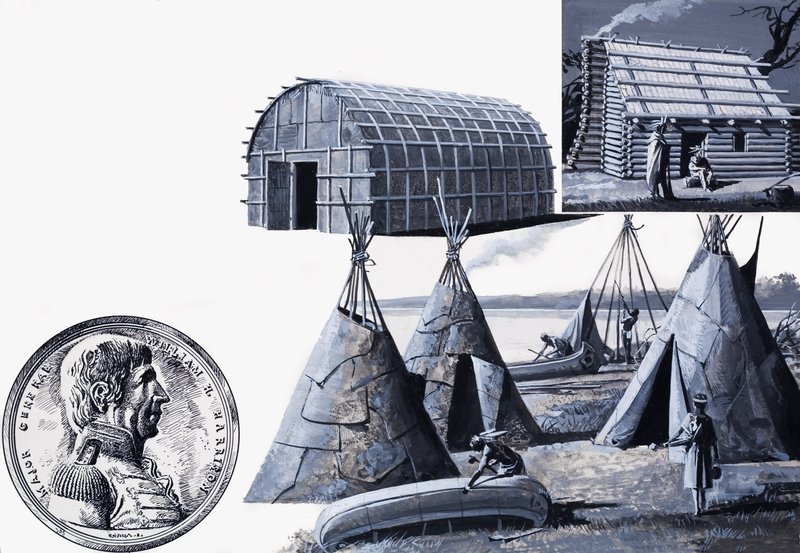 Hemmen för olika typer av amerikanska indianer (gouache på papper) av Severino Baraldi
