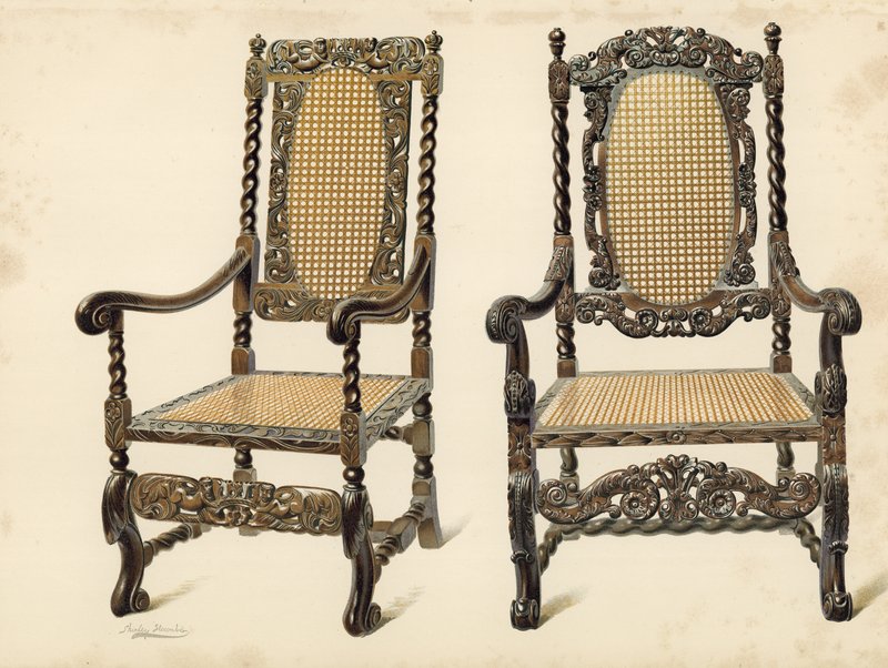 Stol, egendom av P Macquoid; Stol, egendom av Arthur S Cope (chromolitho) av Shirley Charles Llewellyn Slocombe