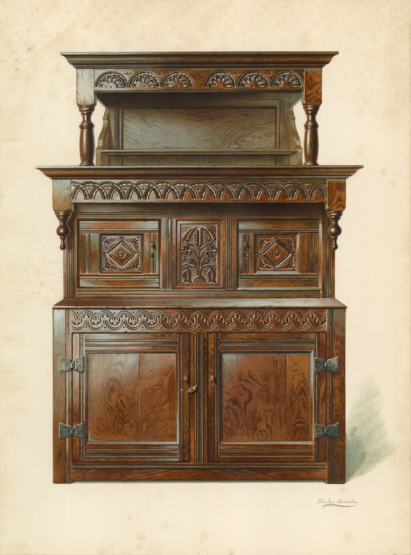 Oak Court Cupboard (Tridarn), tillhörande H Clarence Whaite (kromolit) av Shirley Charles Llewellyn Slocombe