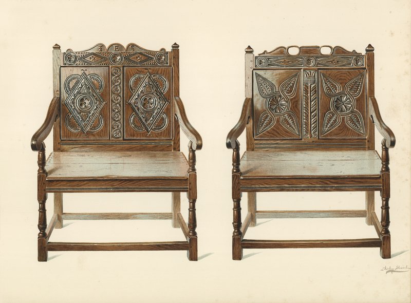 Oak Double Chairs (walesiska), egendom av H Clarence Whaite (chromolitho) av Shirley Charles Llewellyn Slocombe