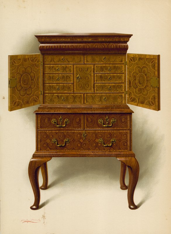 Valnötsskåp, egendom av Edward Dent (chromolitho) av Shirley Charles Llewellyn Slocombe