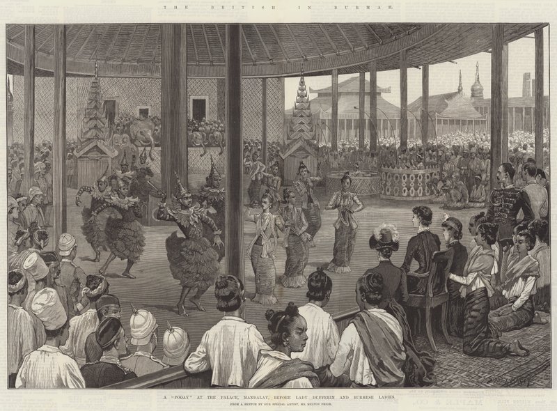 Britterna i Burma, en fattig på palatset, Mandalay, före Lady Dufferin och burmesiska damer av Sidney Paget