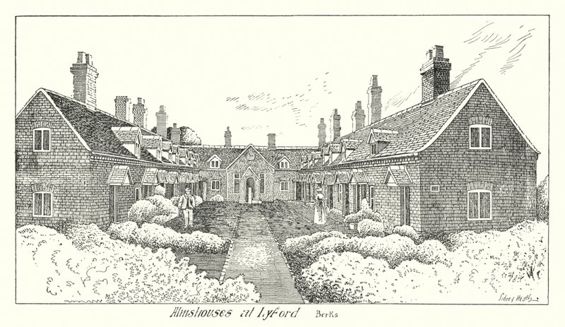 Almshouses i Lyford, Berks (gravyr) av Sidney Heath
