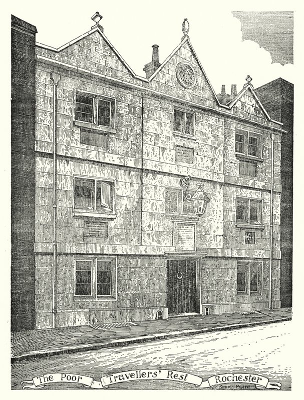 De fattiga resenärernas vila, Rochester (gravyr) av Sidney Heath