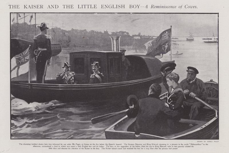 The Kaiser and the Little English Boy - A Reminiscence of Cowes (litho) av Sidney Paget
