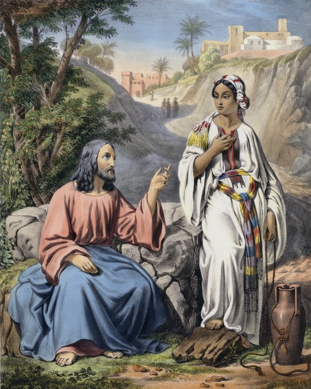 Kristus och Samariens kvinna vid Jakobs brunn (färgad gravyr) av Siegfried Detler Bendixen
