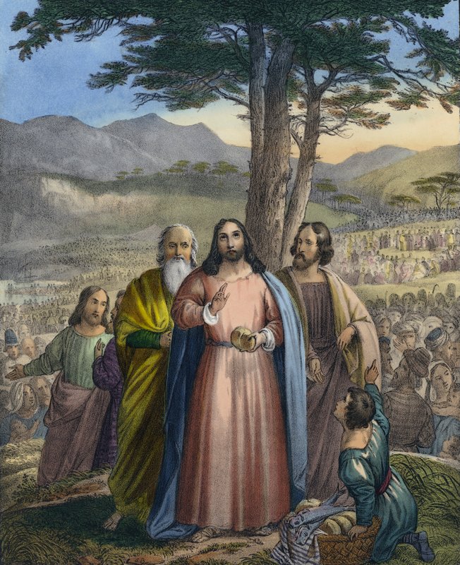 Kristus matar mängden (färgad gravyr) av Siegfried Detler Bendixen