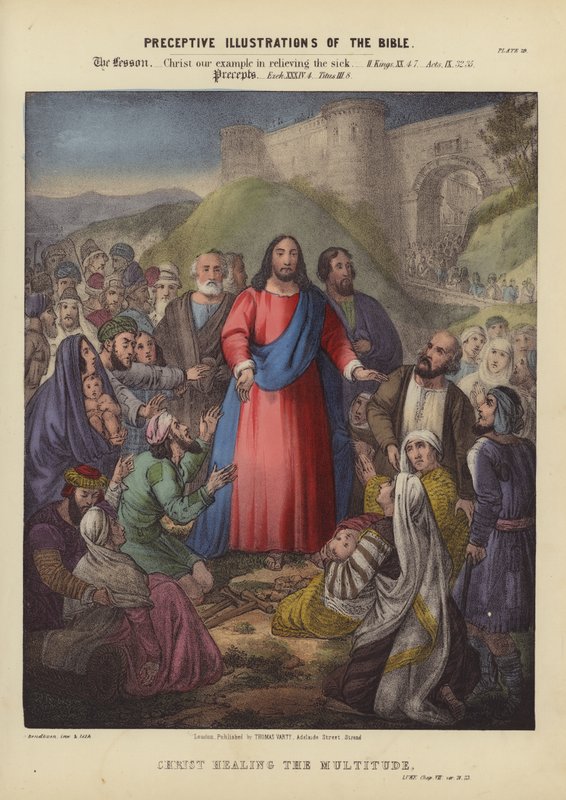 Kristus helar mängden (färgad gravyr) av Siegfried Detler Bendixen