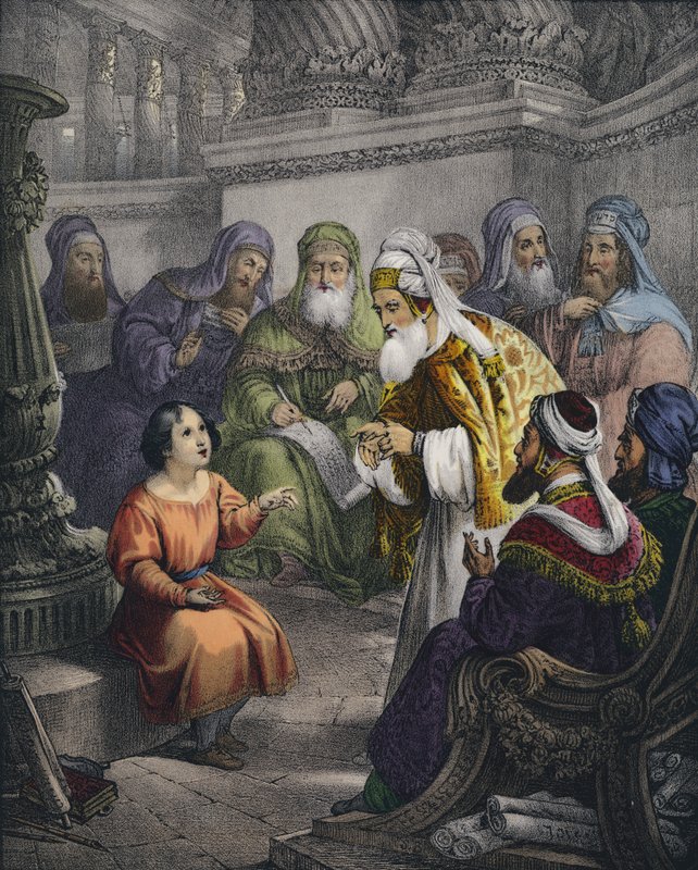 Kristus med läkarna i templet (färgad gravyr) av Siegfried Detler Bendixen