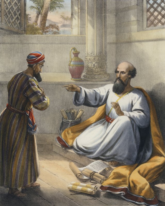 Elisa och Gehazi (färgad gravyr) av Siegfried Detler Bendixen