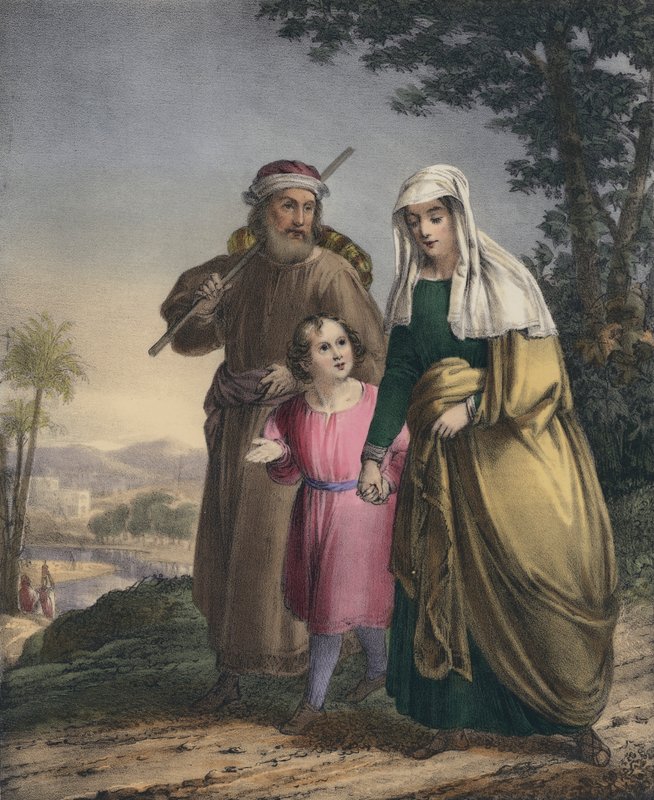 Jesus återvänder med sina föräldrar till Nasaret (färgad gravyr) av Siegfried Detler Bendixen