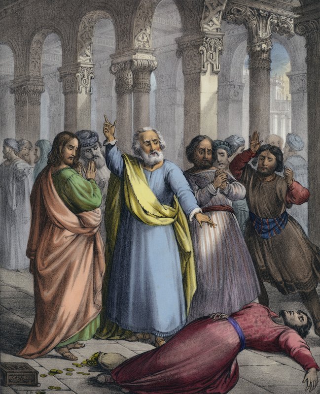 Ananias död (färgad gravyr) av Siegfried Detler Bendixen