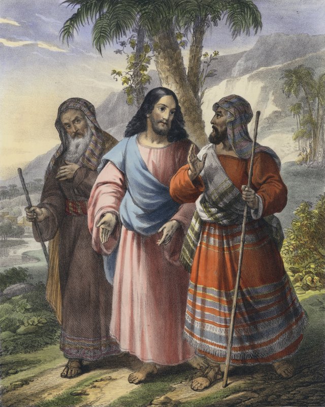 Resan till Emmaus (färgad gravyr) av Siegfried Detler Bendixen
