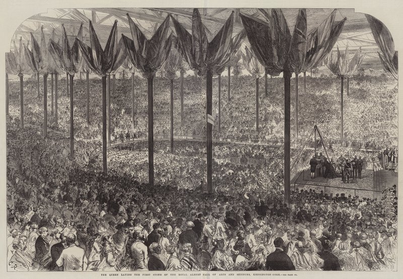 Drottningen lägger den första stenen i Royal Albert Hall of Arts and Sciences, Kensington-Gore av Sir John Charles Robinson