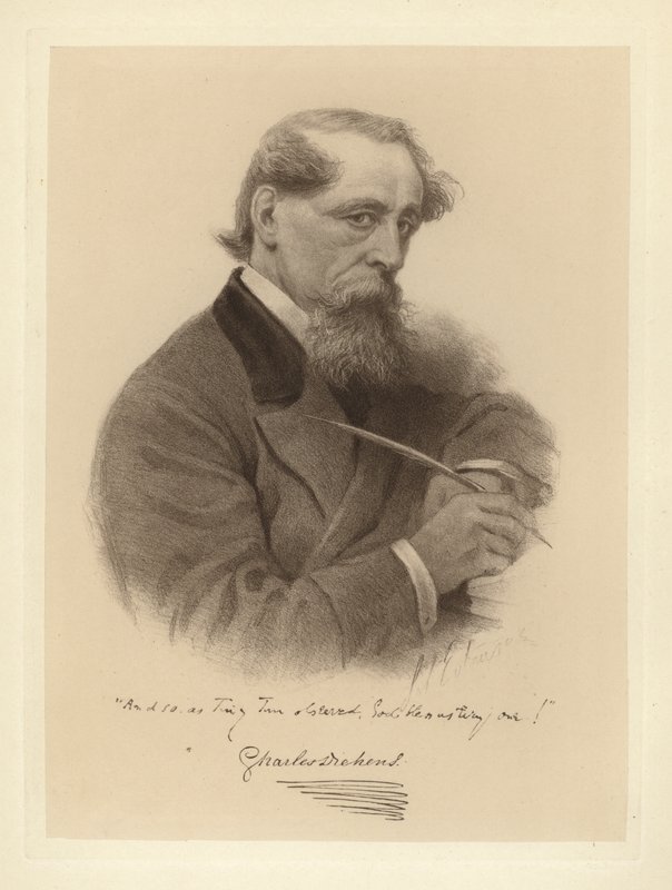 Porträtt av Charles Dickens som håller sin penna (s/v foto) av Solomon (after) Eytinge