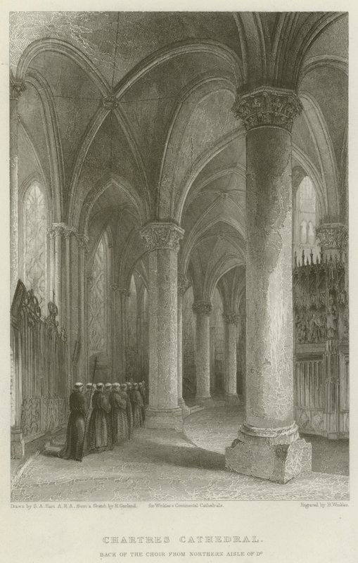 Chartres Cathedral, baksidan av kören från Northern Aisle of Do av Solomon Alexander Hart