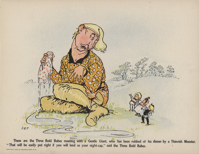 Illustration till Further Doings of the Three Bold Babes (färglitografi) av Sophia Rosamond Praeger