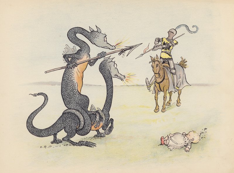 Illustration till Little Twin Dragons av S Rosamond Praeger (färglitografi) av Sophia Rosamond Praeger