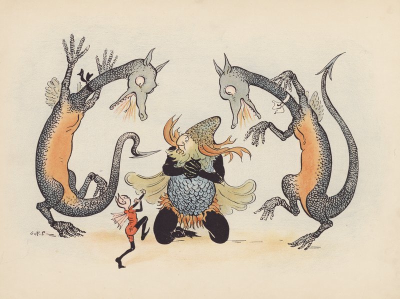 Illustration till Little Twin Dragons av S Rosamond Praeger (färglitografi) av Sophia Rosamond Praeger