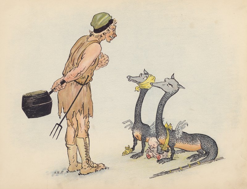 Illustration till Little Twin Dragons av S Rosamond Praeger (färglitografi) av Sophia Rosamond Praeger