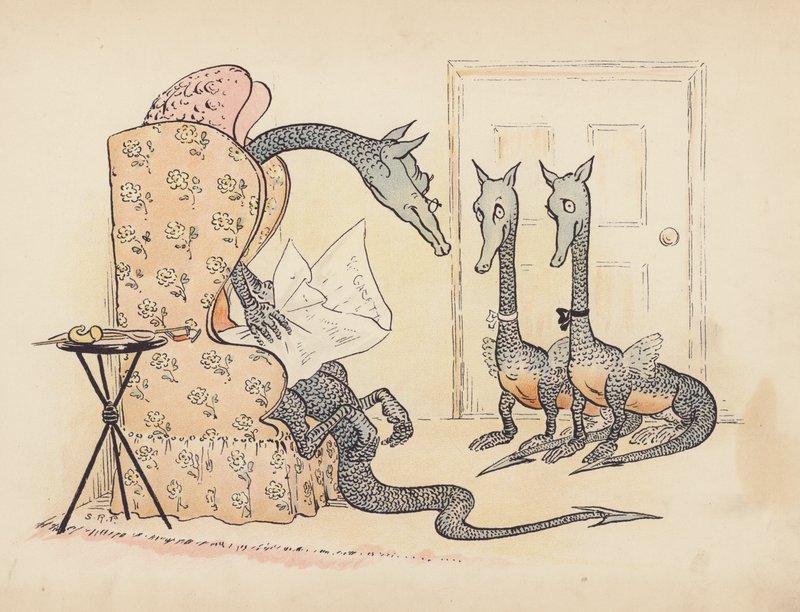 Illustration till Little Twin Dragons av S Rosamond Praeger (färglitografi) av Sophia Rosamond Praeger