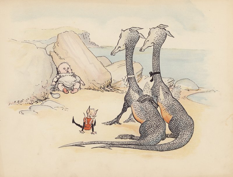 Illustration till Little Twin Dragons av S Rosamond Praeger (färglitografi) av Sophia Rosamond Praeger