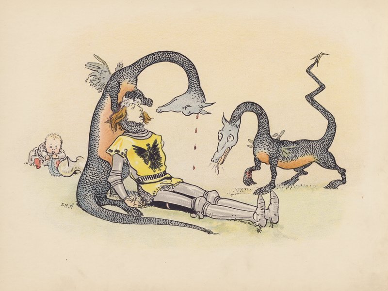 Illustration till Little Twin Dragons av S Rosamond Praeger (färglitografi) av Sophia Rosamond Praeger