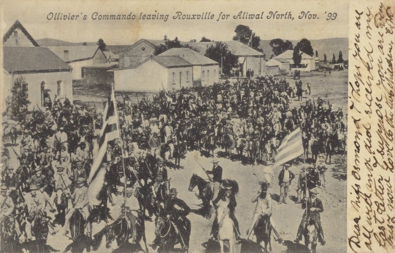 Vykort som visar Olliviers Commando som lämnar Rouxville av South African Photographer