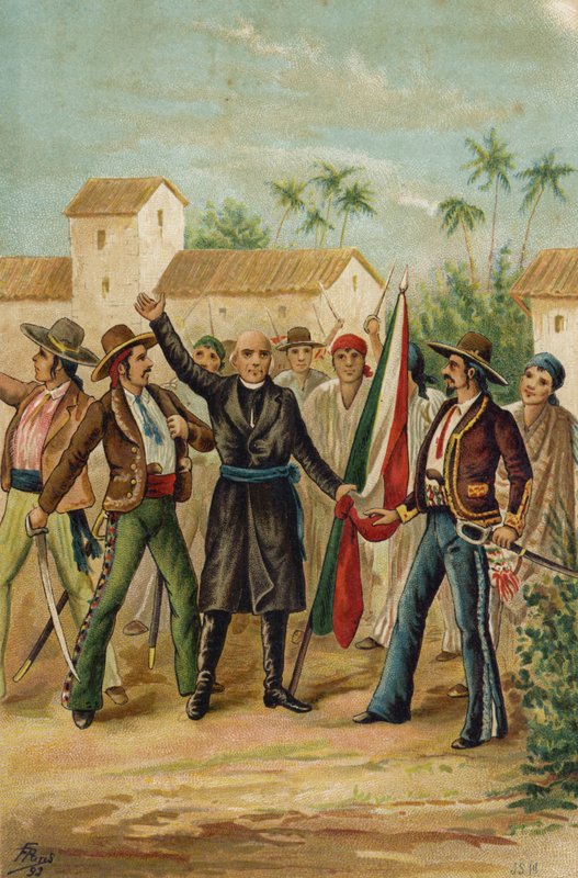 Den katolske prästen Miguel Hidalgo y Costilla utfärdar Grito de Dolores som kräver mexikansk självständighet, 15 september 1809 av Spanish School
