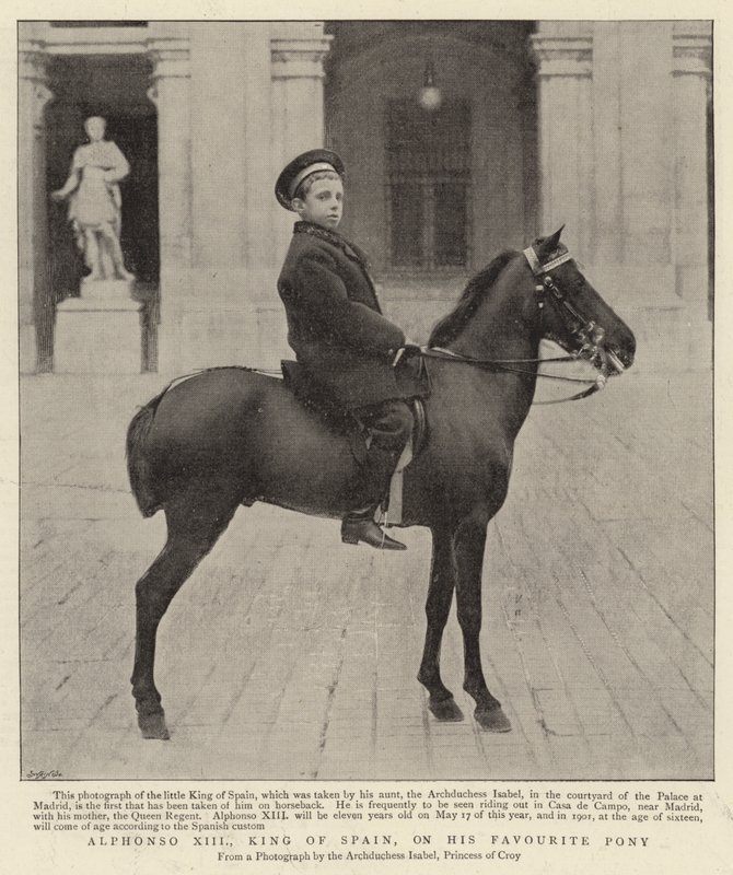 Alfonso XIII, kung av Spanien, på sin favoritponny av Spanish Photographer