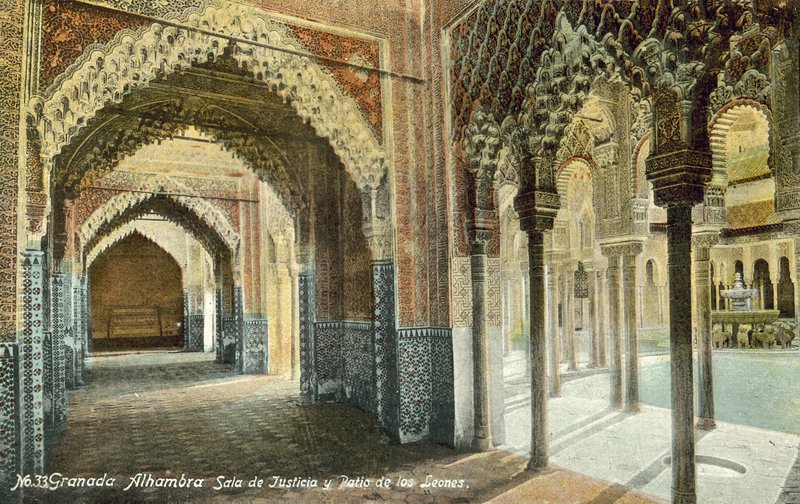 Rättssalen och lejondomstolen, Alhambra, Granada (färgfoto) av Spanish Photographer