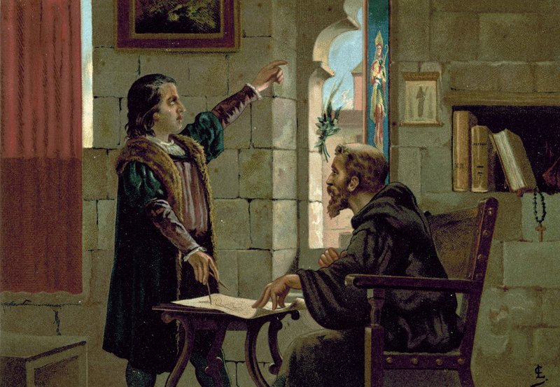 Christopher Columbus i klostret La Rabida, 1490-talet av Spanish School