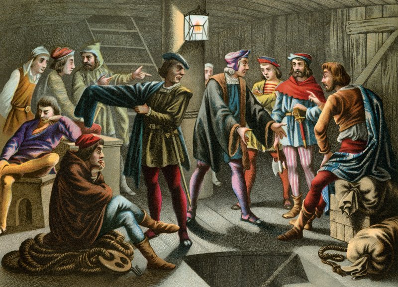 Columbus lugnar ner en tomt som håller på att brygga ombord av Spanish School