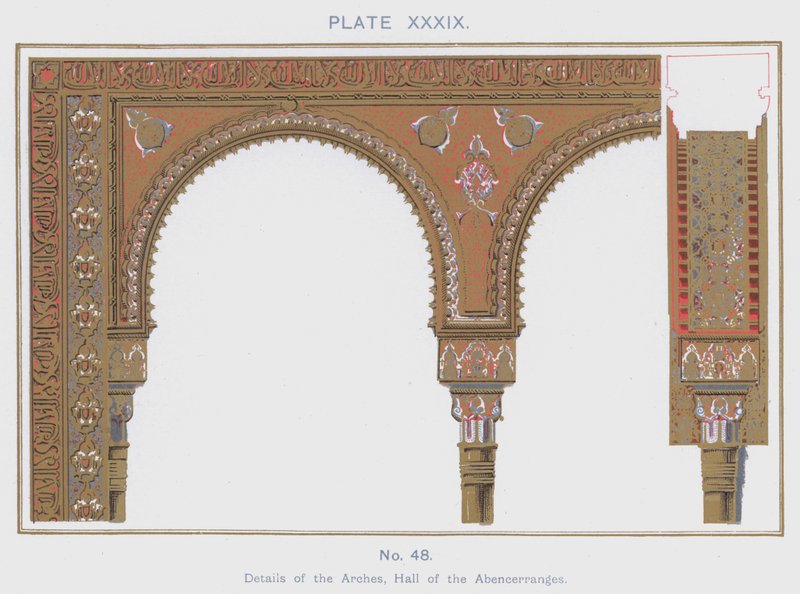 Detaljer om bågarna, Hall of the Abencerranges (färg litho) av Spanish School