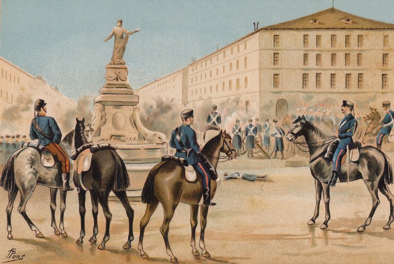 Nedrustning av Frihetens Volunteers, Zaragoza, Spanien, 1874 av Spanish School