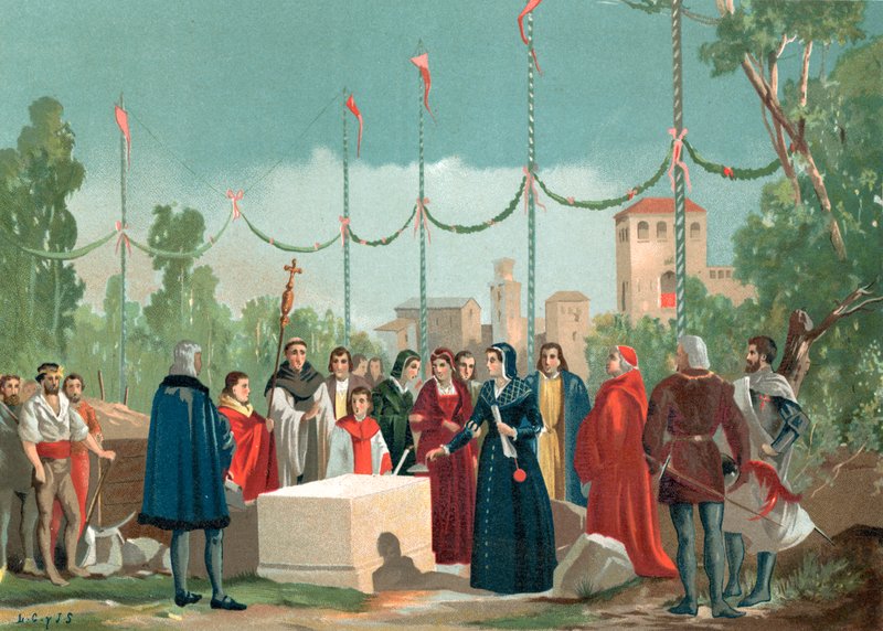Stiftelsen av sjukhuset Latina i Madrid 1506 av Spanish School