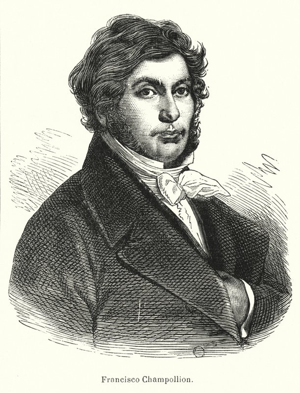 Jean-Francois Champollion, fransk forskare, filolog och dechiffrera av forntida egyptiska hieroglyfer (litho) av Spanish School