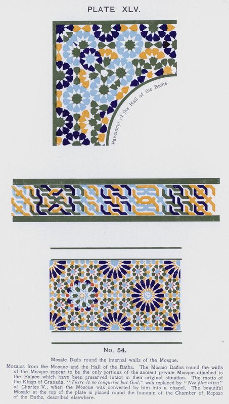 Mosaik Dado runt moskéns innerväggar (färg litho) av Spanish School