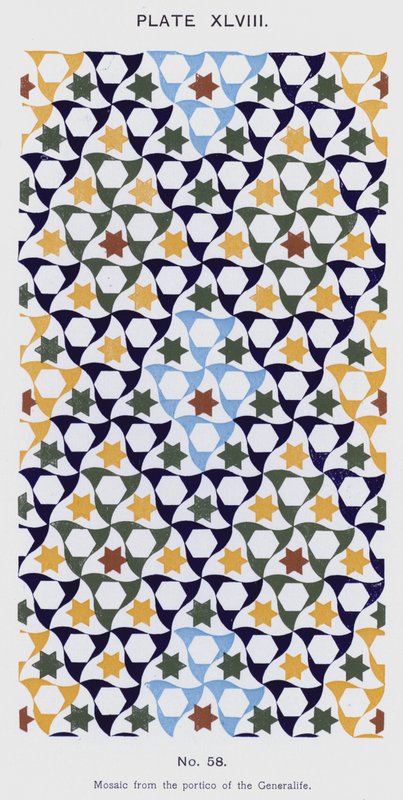 Mosaik från portiken i Generalife (färg litho) av Spanish School