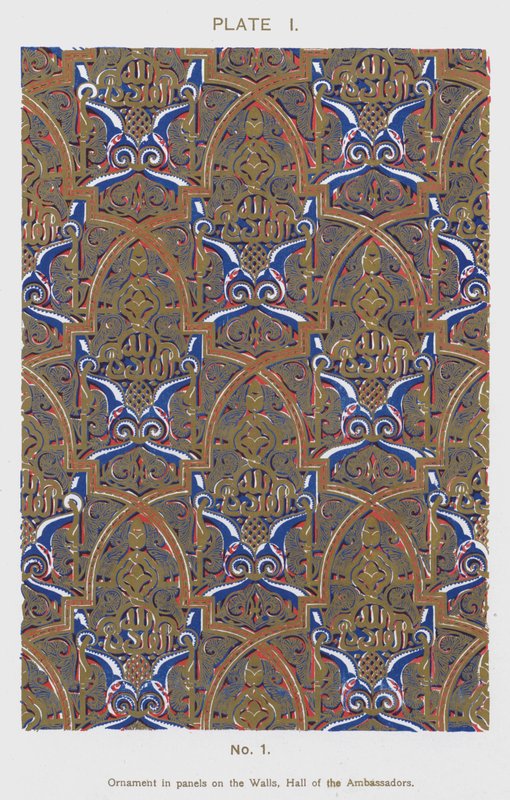 Prydnad i paneler på väggarna, Hall of the Ambassadors (färg litho) av Spanish School