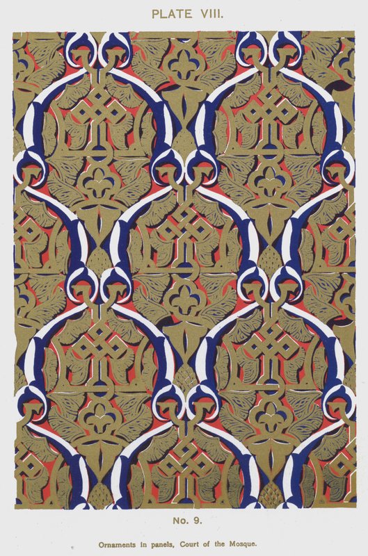 Ornament i paneler, moskéns gård (färg litho) av Spanish School