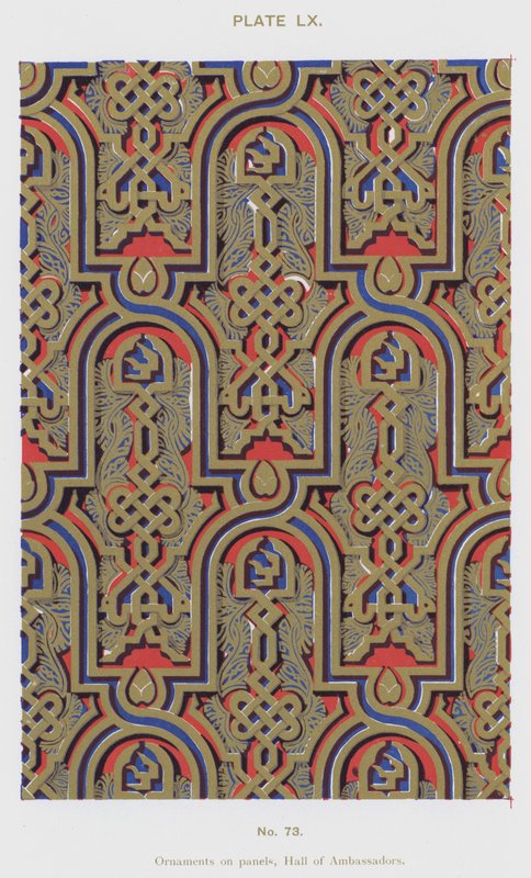 Ornament på paneler, Hall of Ambassadors (färg litho) av Spanish School