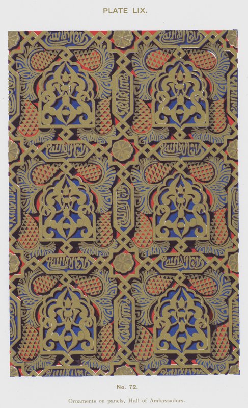 Ornament på paneler, Hall of Ambassadors (färg litho) av Spanish School